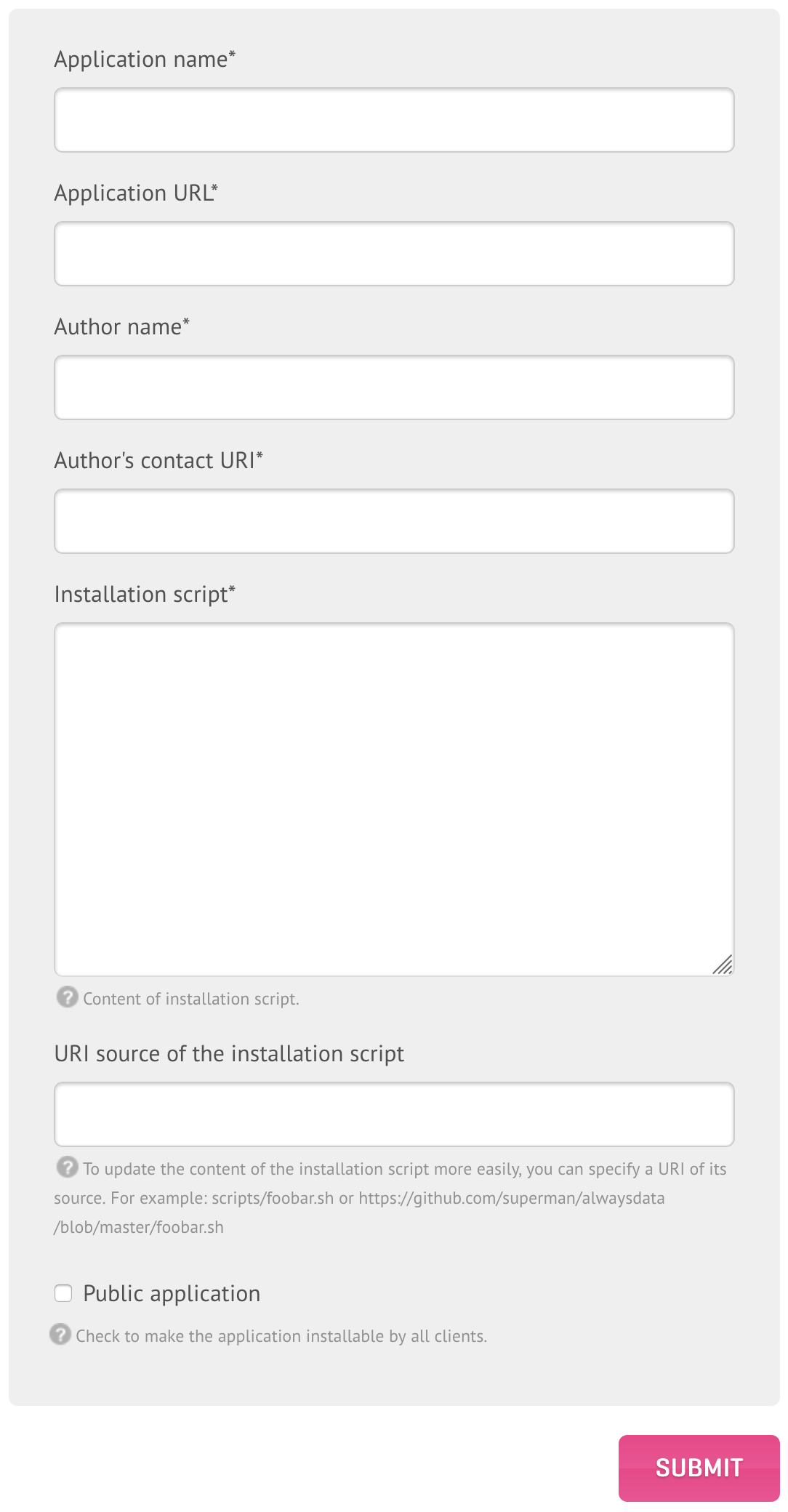 Administration interface: Add a new application script