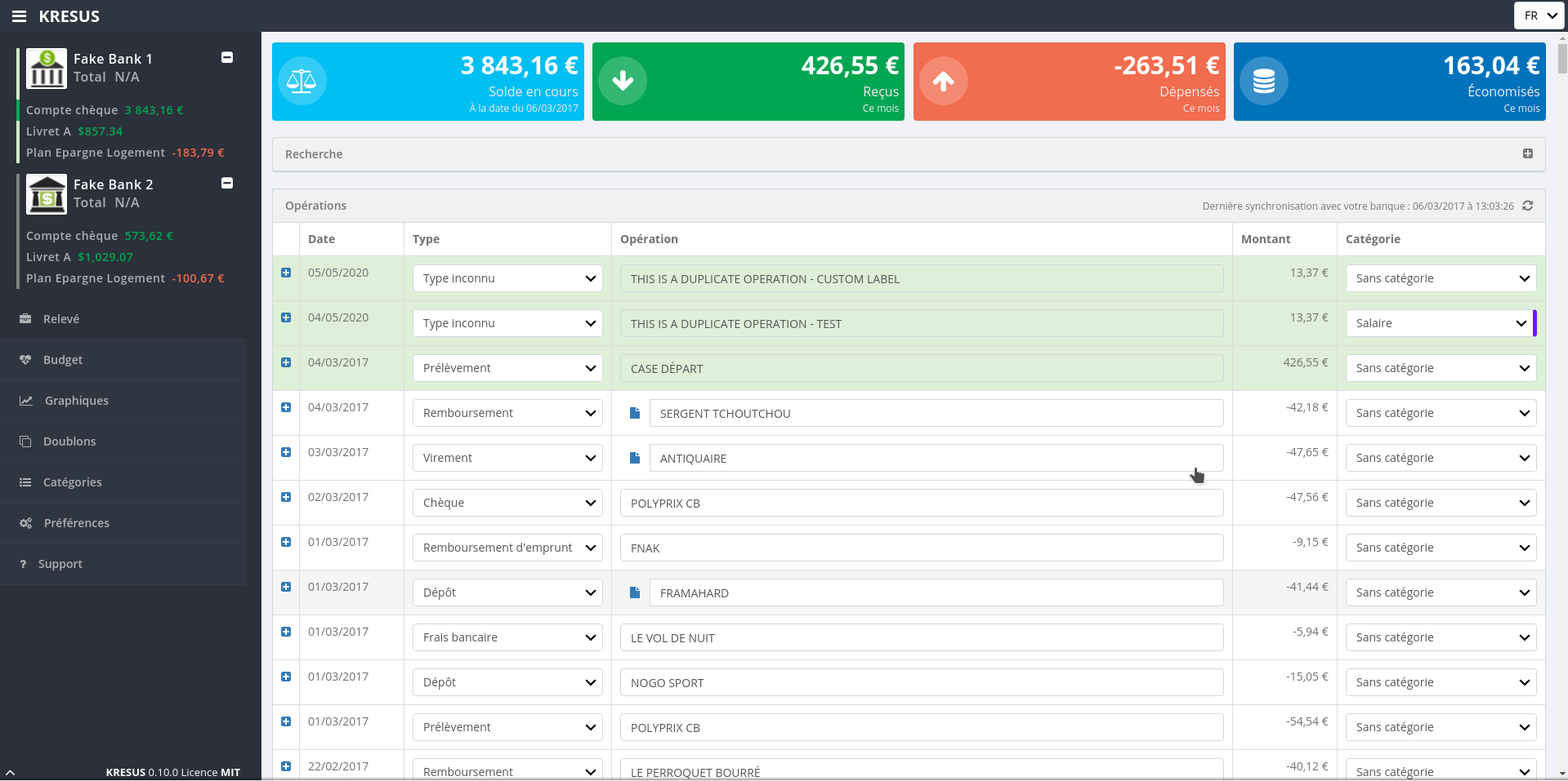 Kresus : Vue des comptes