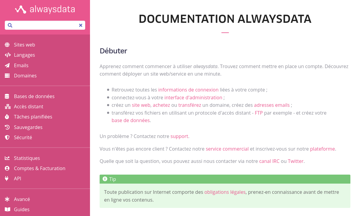 alwaysdata documentation - éd. 2020, aperçu